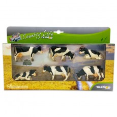 Caja 6 vacas negras tumbadas y de pie - Miniatura 1:32 - 1000587