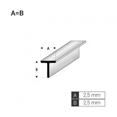 Perfil en T de A 2,5 mm / B 2,5 mm de estireno (3 tiras de 33 cm) - Artisan 241353
