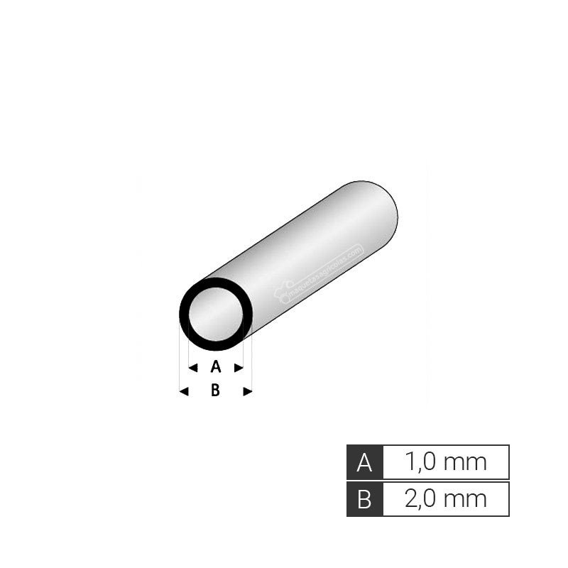 Perfil tubo redondo de A 1,0 mm / B 2,0 mm de estireno (3 tiras de 33 cm) - Artisan 241951