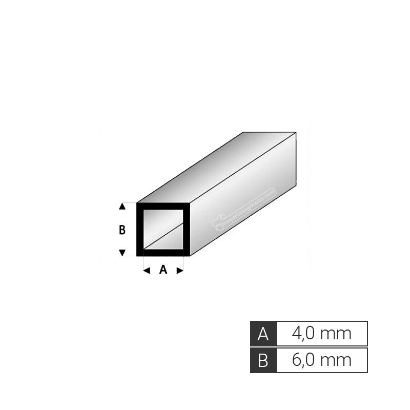 Perfil tubo cuadrado de A 4,0 mm / B 6,0 mm de estireno (3 tiras de 33 cm) - Artisan 242055