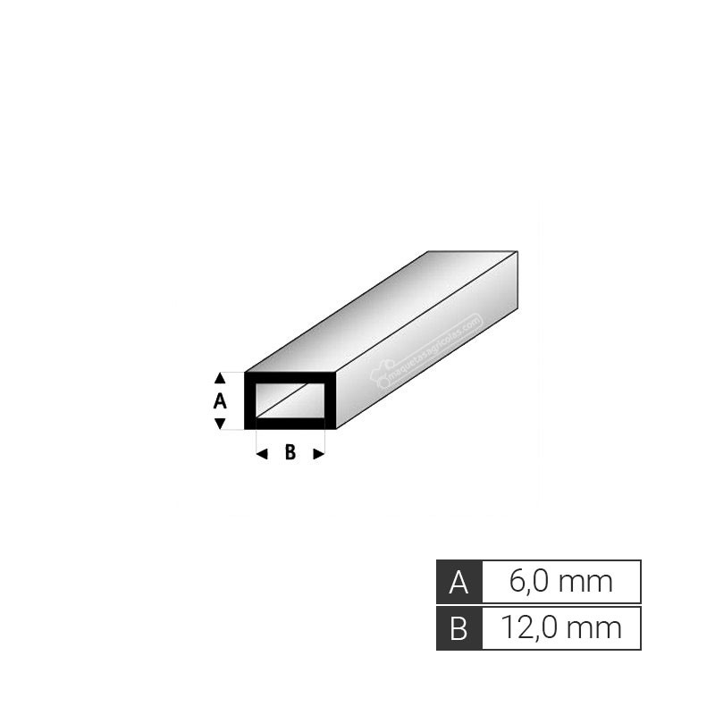 Perfil tubo rectangular de A 6,0 mm / B 12,0 mm de estireno (3 tiras de 33 cm) - Artisan 242155