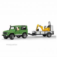 Todoterreno Land Rover Defender con carro, JCB 8010 CTS y maquinista - Miniatura 1:16 - Bruder 02593