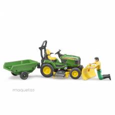Tractor cortacésped John Deere con remolque y jardinero - Miniatura 1:16 - Bruder 62104