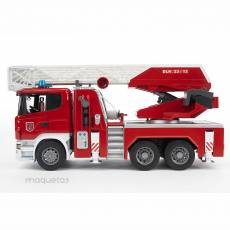 Camión bomberos Scania serie R con bomba de agua y módulo de luz y sonido que incluye batería - Miniatura 1:16 - Bruder 03590