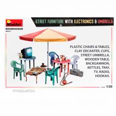 Mobiliario urbano con electrónica y sombrilla - Para Maquetar - Miniatura 1:35 - MiniArt 35647