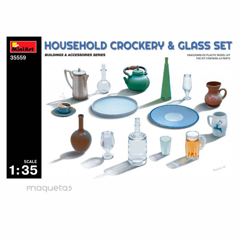 Juego de vajilla y cristalería para el hogar - Para Maquetar - Miniatura 1:35 - MiniArt 35559