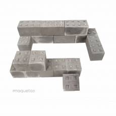 Bloques de hormigón encajables 8 piezas (2.5x5.0x2.5 cm) + 8 piezas (2.5x2.5x2.5 cm) - Miniatura 1:32 / 1:35 - Juweela 23429