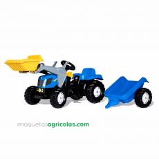 Tractor a pedal New Holland T 7040 con pala y remolque - Juguete - Rolly Toys 023929