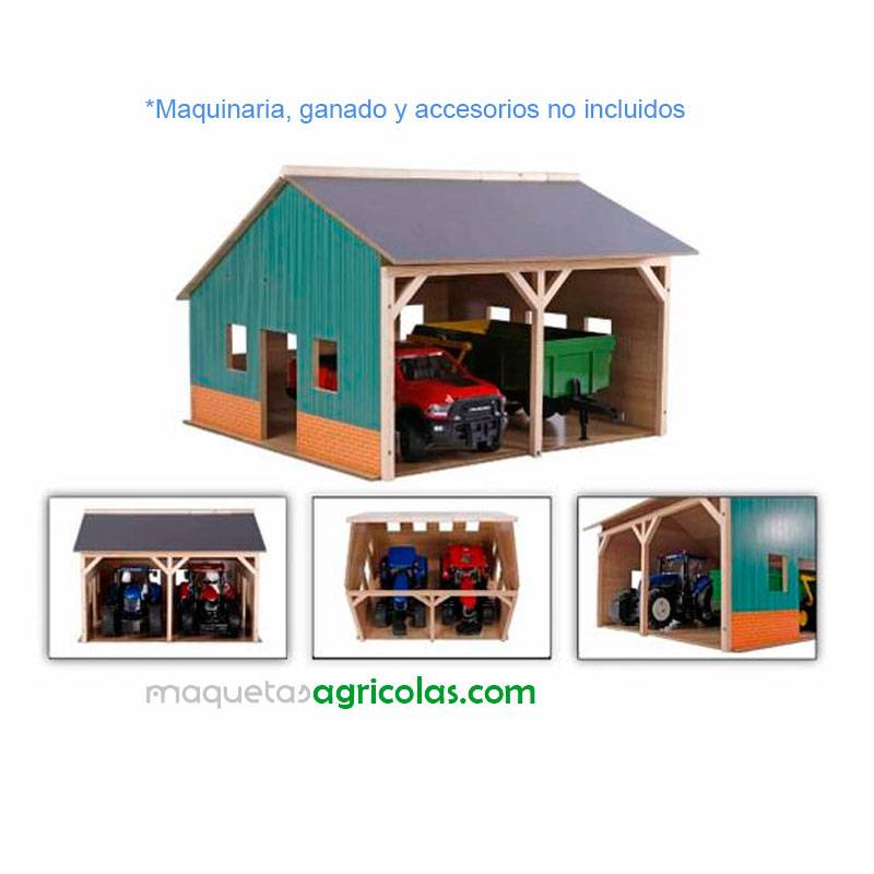 Cobertizo de madera para 2 tractores - Miniatura 1:16 - Kids Globe 610338