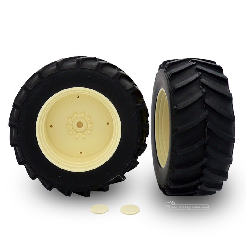 Conjunto 2 ruedas agrícolas traseras  61 x 24 mm blancas - Miniaturas 1:32 - Artisan 04272B