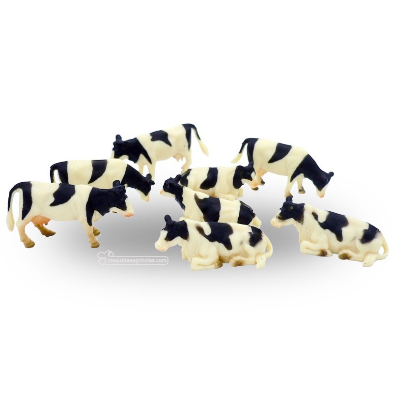 8 vacas pintadas tumbadas y de pie - Miniatura 1:87 - Kids Globe 571878